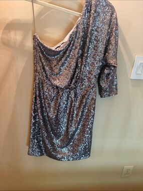 Trina Turk Silver One-Shoulder Sequin Dress. Wore Once